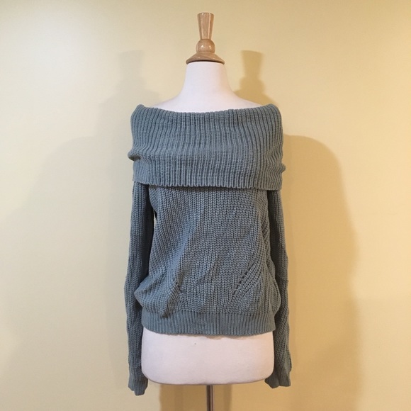 Chunky Knit Foldover Off Shoulder Sweater Dusty Slate - Picture 5 of 7